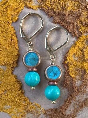 Turquoise Gold Edge Sundance Charm Earrings